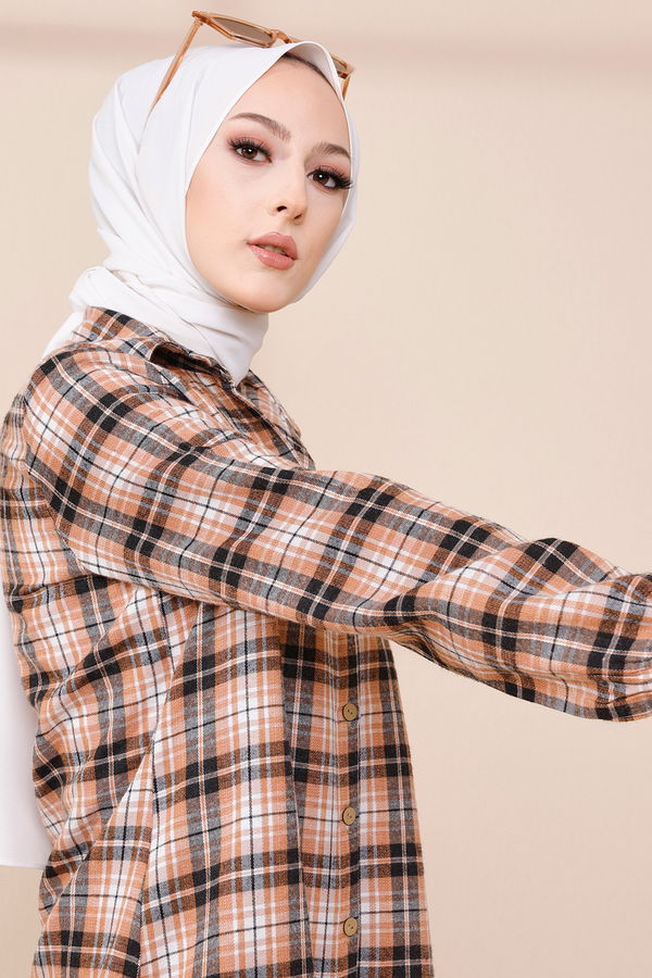 Düz Gömlek Yaka Kadın Lila TUNIK - 3294 LİLA