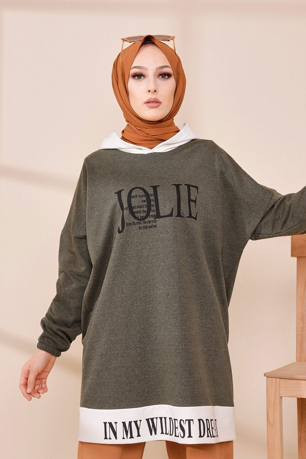 Düz Orta Kadın Haki TUNIK - 3442 HAKİ
