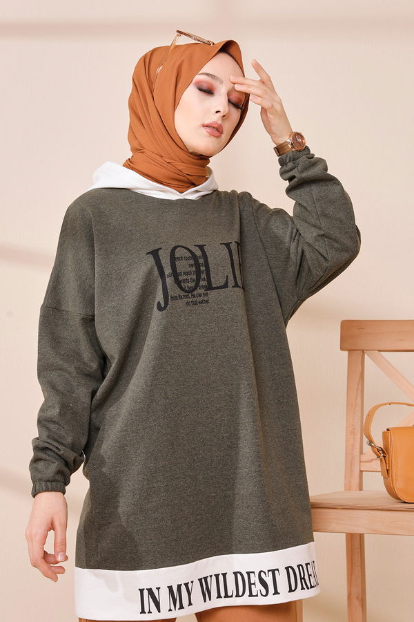 Düz Orta Kadın Haki TUNIK - 3442 HAKİ