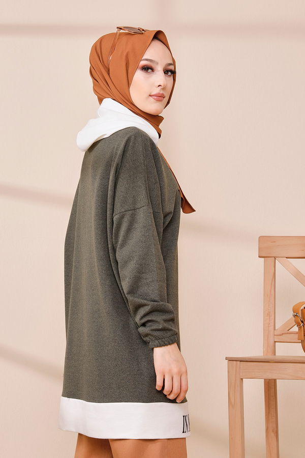 Düz Orta Kadın Haki TUNIK - 3442 HAKİ