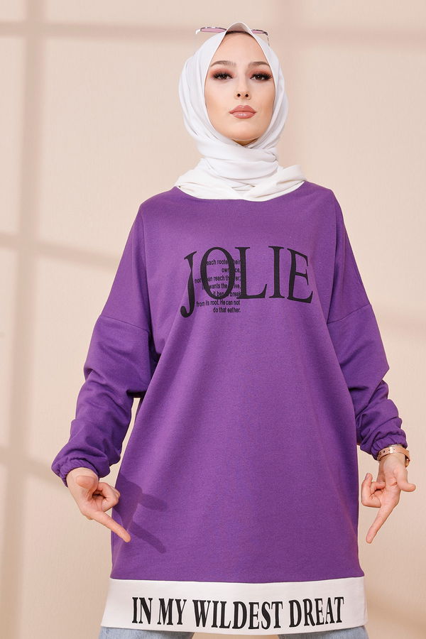 Düz Orta Kadın Mor TUNIK - 3442 MOR