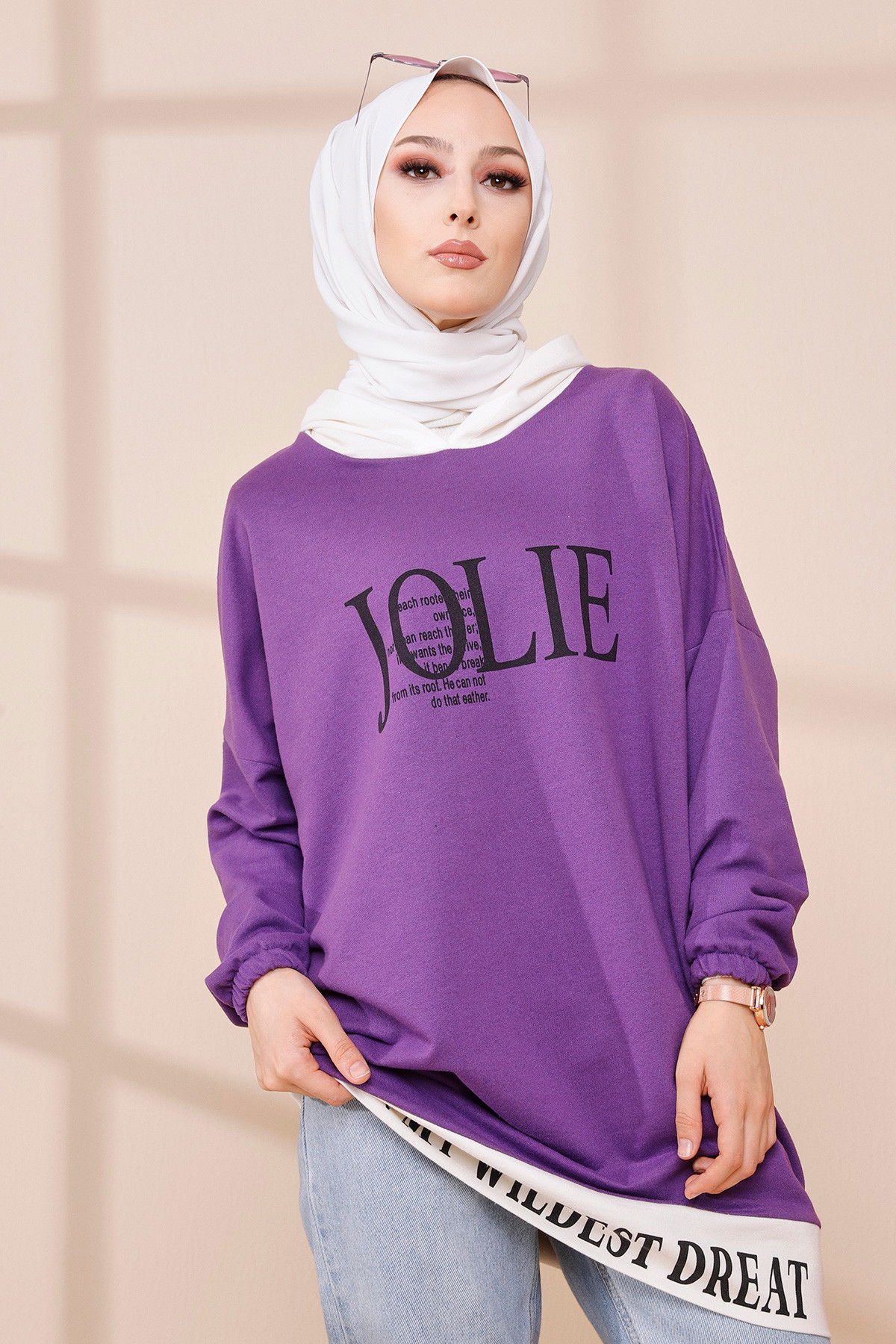 Düz Orta Kadın Mor TUNIK - 3442 MOR