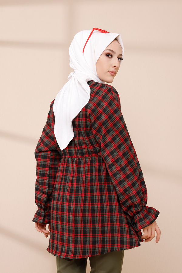 Düz Bisiklet Yaka Kadın Haki YARASA KOL TUNIK - 3299 HAKİ