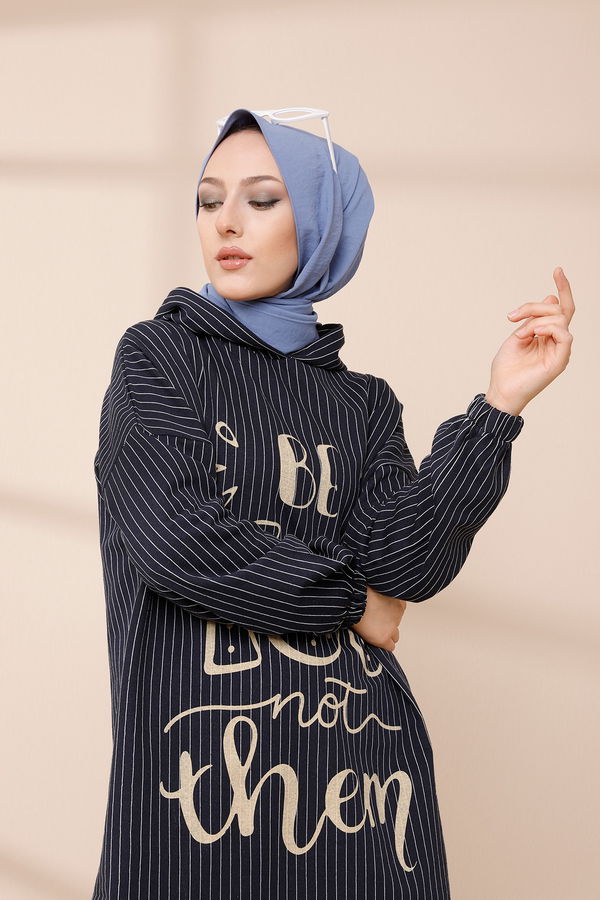 Düz Kapşonlu Yaka Kadın Lacivert SWEAT - 4184 LACİVERT
