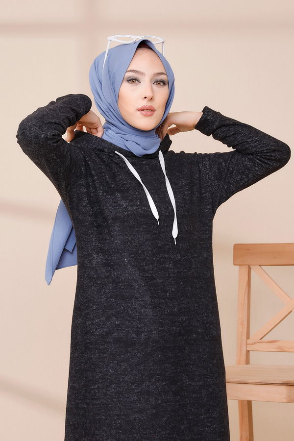 Düz Orta Kadın Siyah ELBISE - 3456