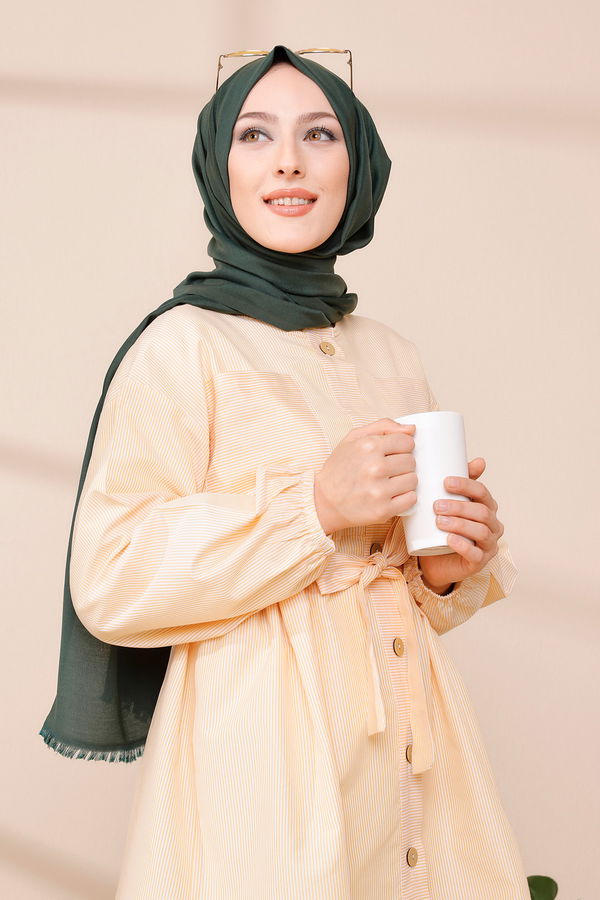 Düz Bisiklet Yaka Kadın Sarı TUNIK - 8674 Sarı