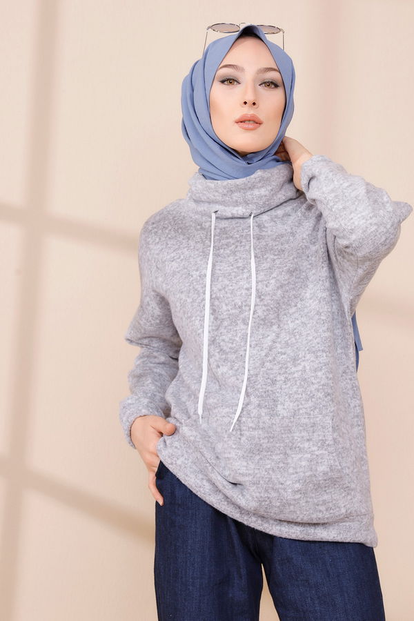 Düz Orta Kadın Gri TUNIK - 3480