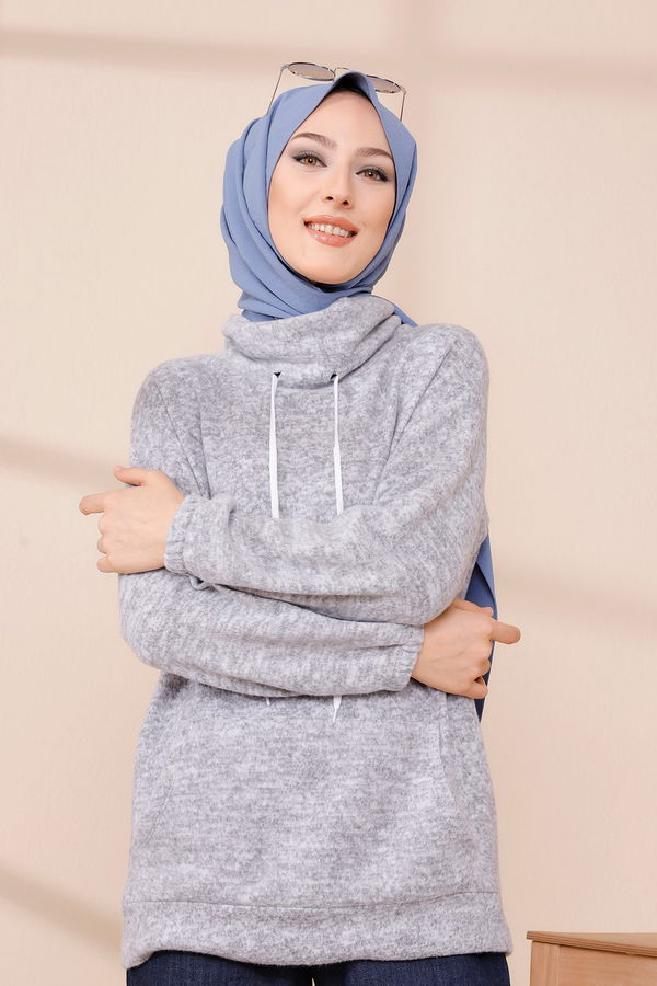 Düz Orta Kadın Gri TUNIK - 3480