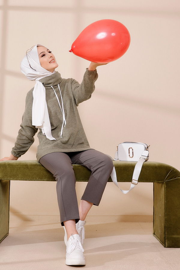 Düz Orta Kadın Haki TUNIK - 3480
