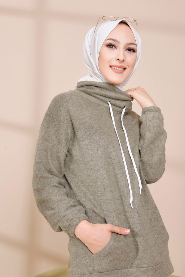 Düz Orta Kadın Haki TUNIK - 3480
