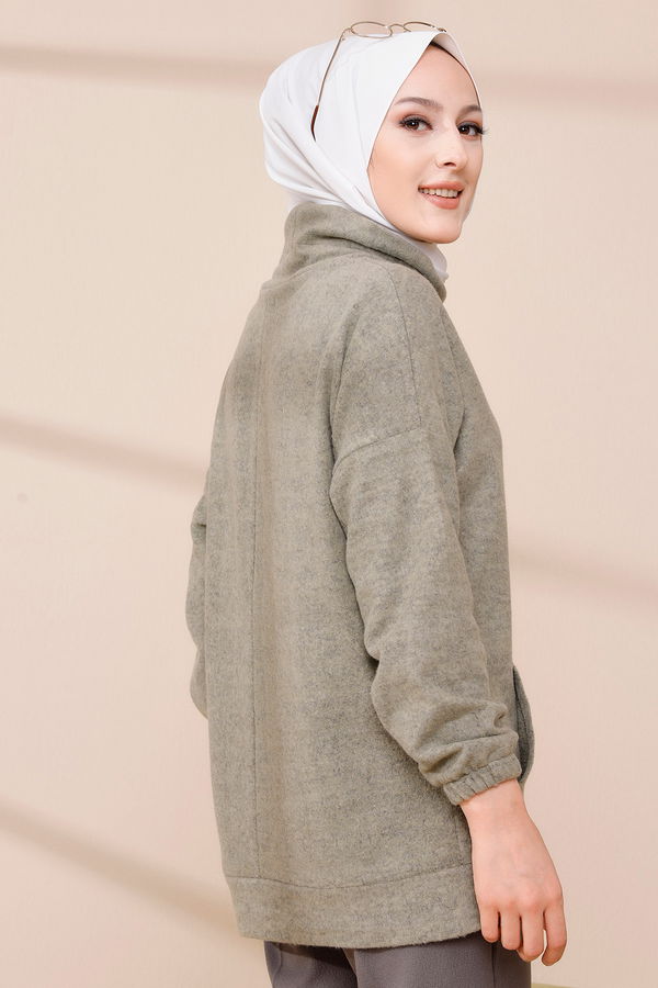 Düz Orta Kadın Haki TUNIK - 3480