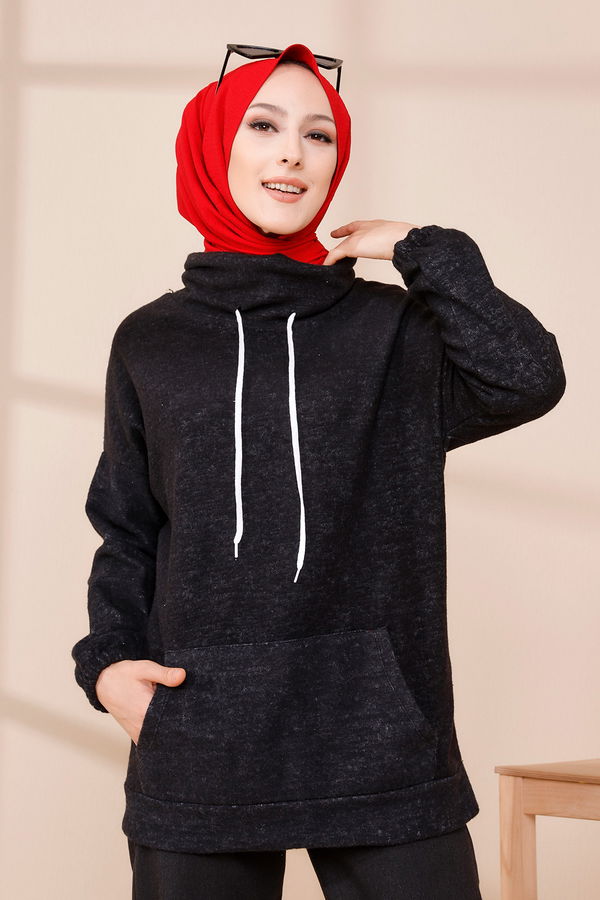 Düz Orta Kadın Siyah TUNIK - 3480