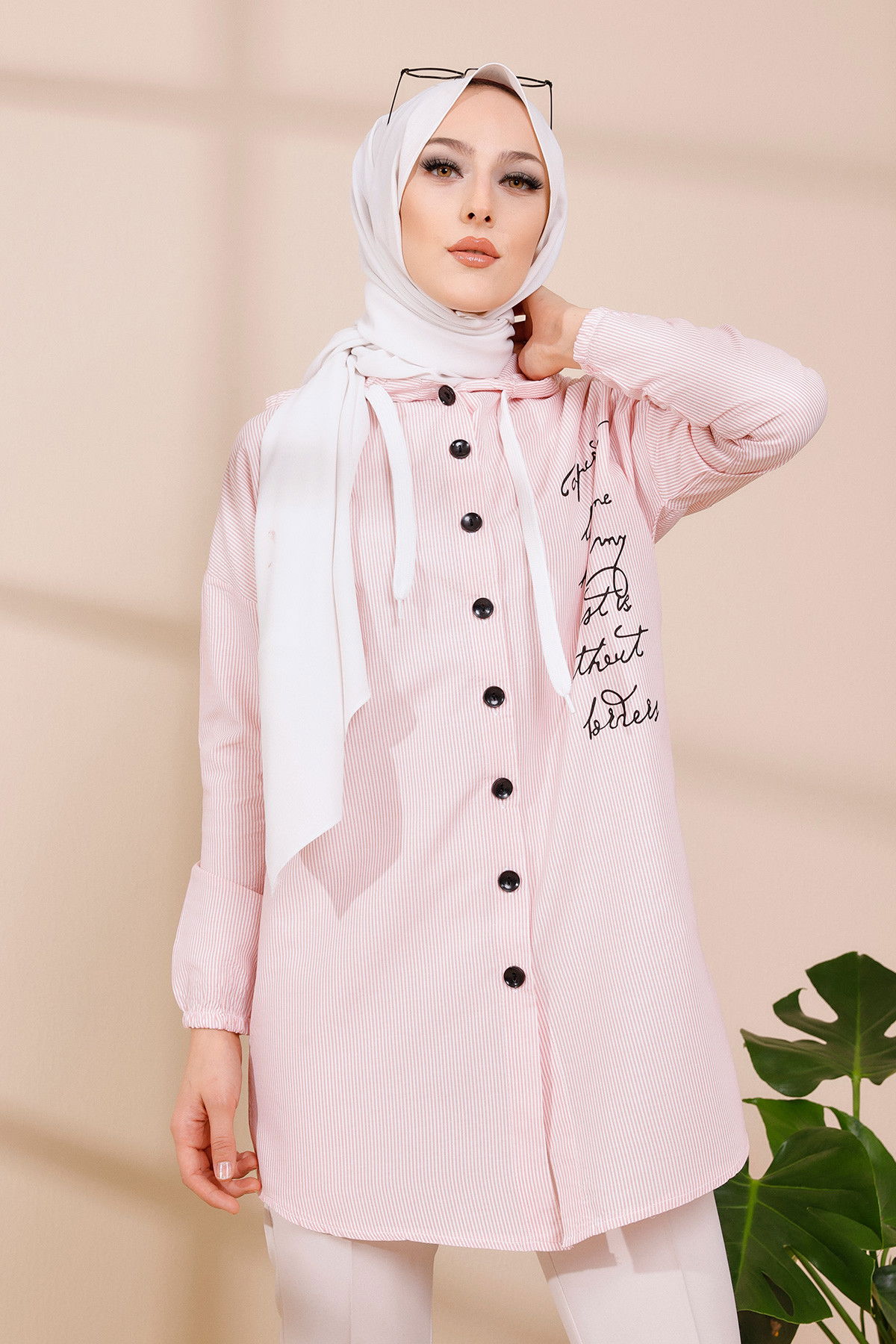 Düz Kapşonlu Yaka Kadın Pembe KAPSONLU TUNIK - 3279