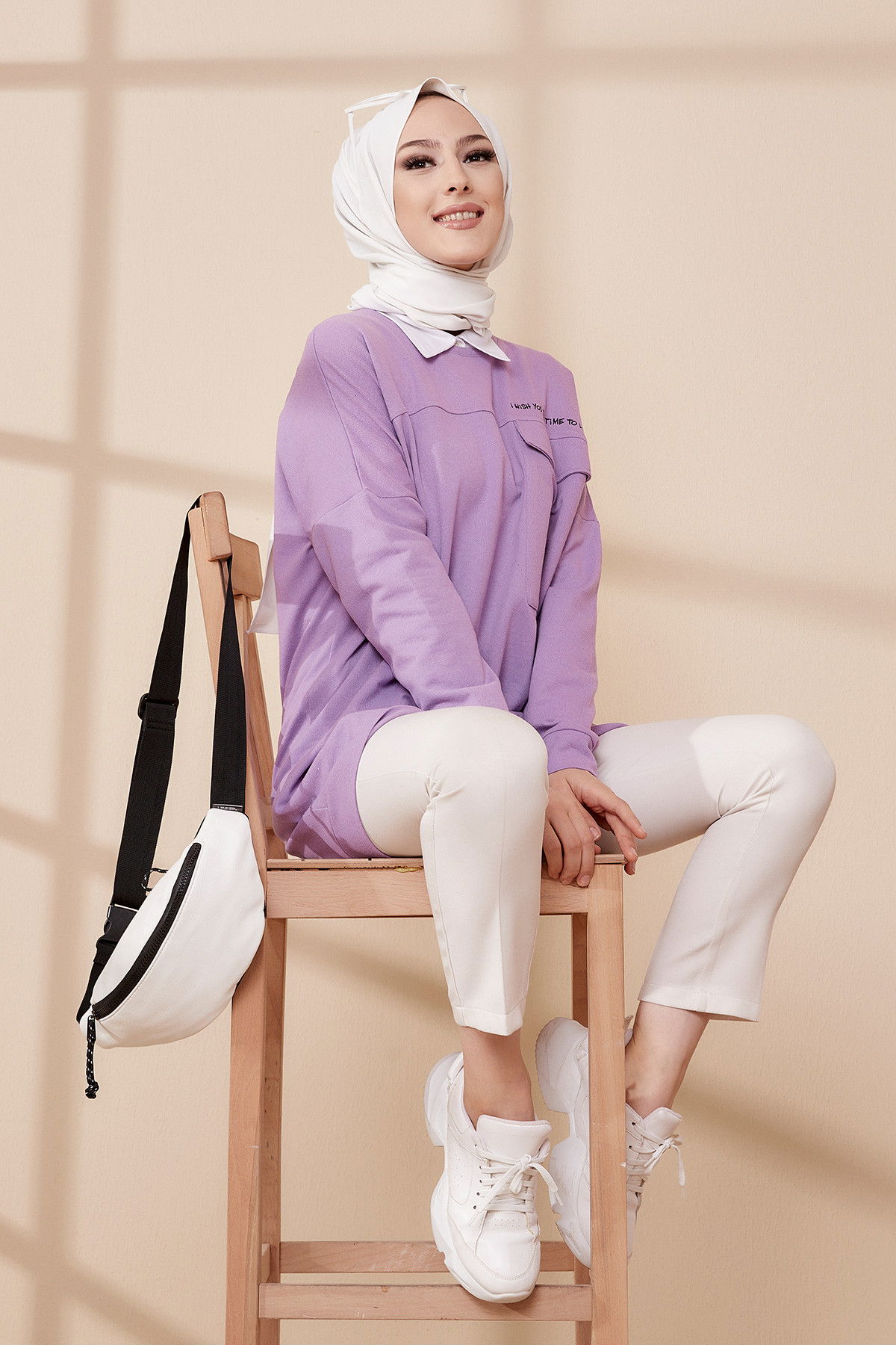 Düz Bisiklet Yaka Kadın Lila Tunik - 3350 LİLA