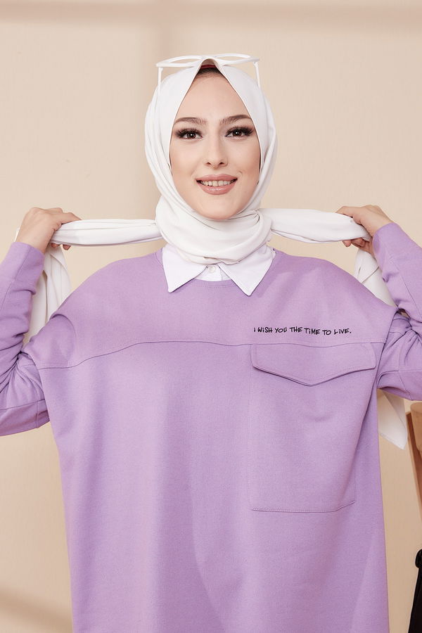 Düz Bisiklet Yaka Kadın Lila Tunik - 3350 LİLA
