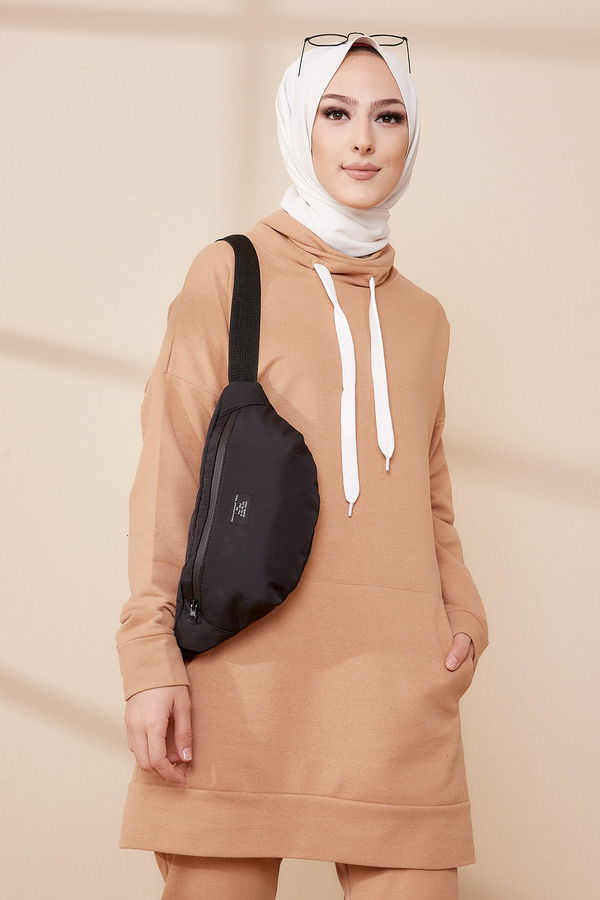 Düz balıkcı Yaka Kadın Taba Tunık Pantolon - 3471