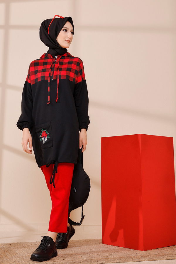 Düz Orta Kadın Kırmızı TUNIK - 3396