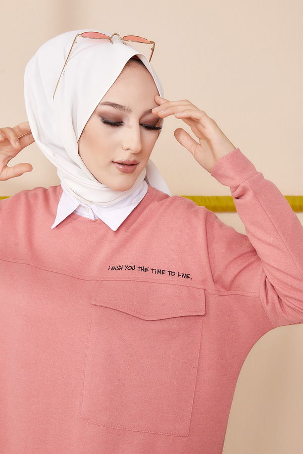 Düz Bisiklet Yaka Kadın Pembe TUNIK - 3350