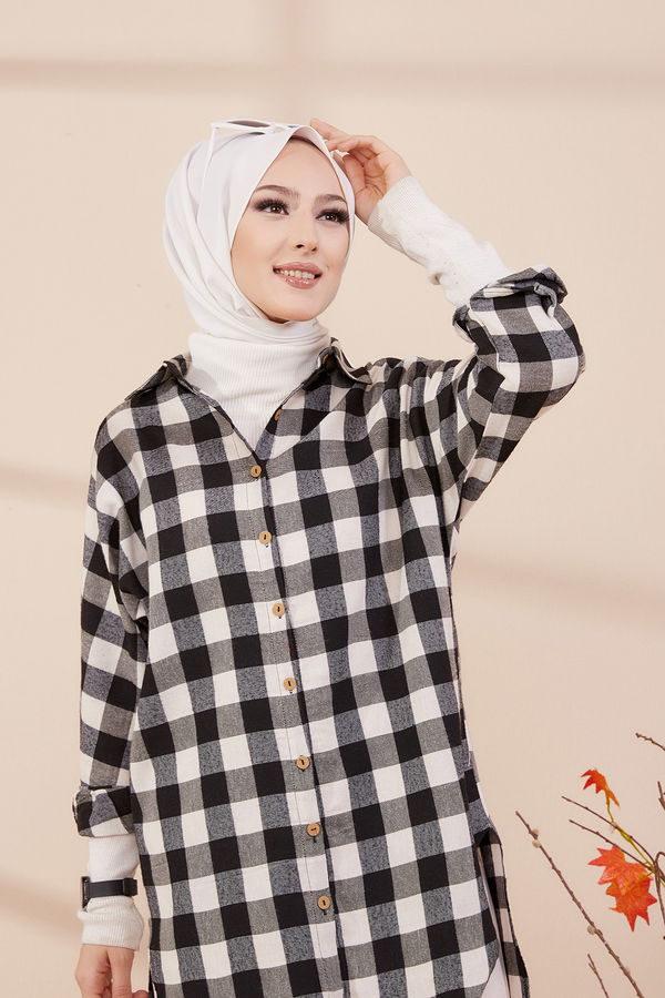 Düz Gömlek Yaka Kadın Siyah YARASA KOL TUNIK - 3298 SİYAH