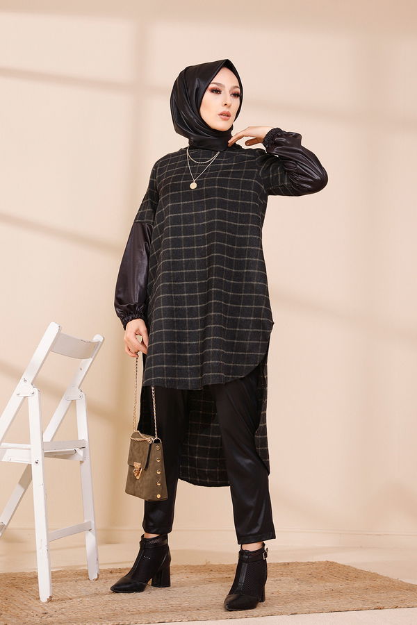 Düz Orta Kadın Haki TUNIK - 3305