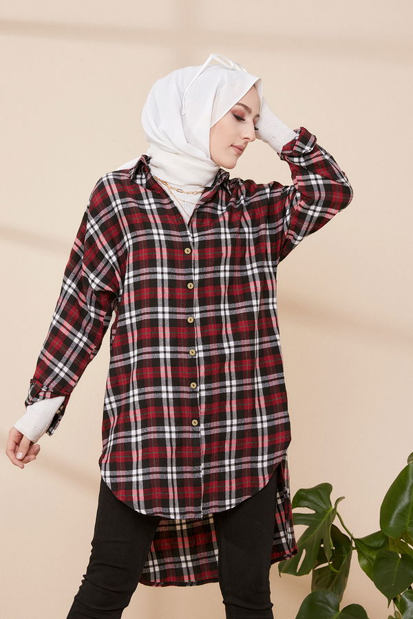 Düz Gömlek Yaka Kadın Bordo YARASA KOL TUNIK - 3298 BORDO