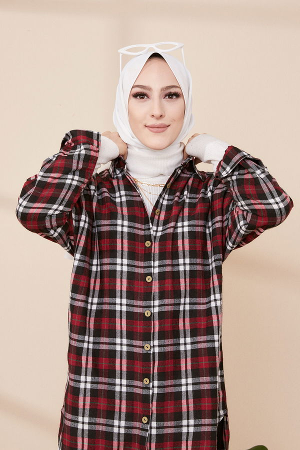 Düz Gömlek Yaka Kadın Bordo YARASA KOL TUNIK - 3298 BORDO