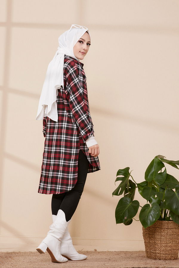 Düz Gömlek Yaka Kadın Bordo YARASA KOL TUNIK - 3298 BORDO