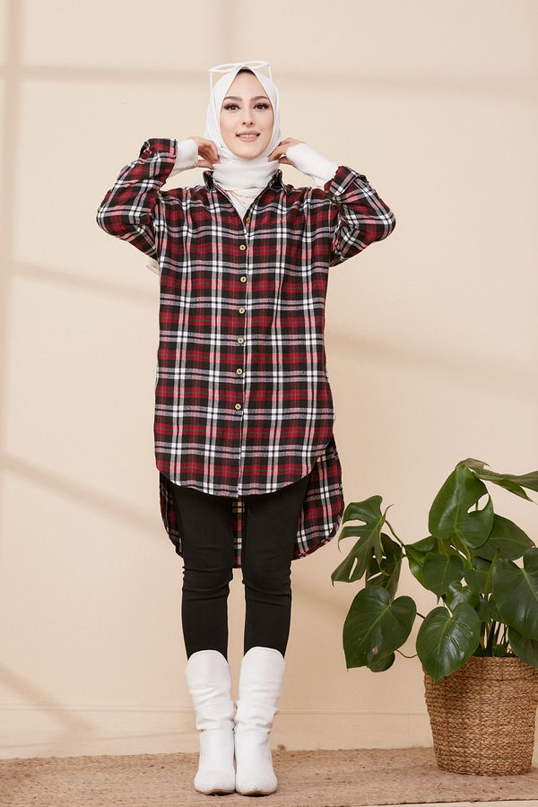 Düz Gömlek Yaka Kadın Bordo YARASA KOL TUNIK - 3298 BORDO