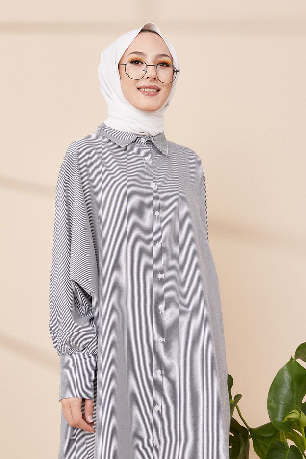 Düz Gömlek Yaka Kadın Lacivert TUNIK - 3231 LACİVERT