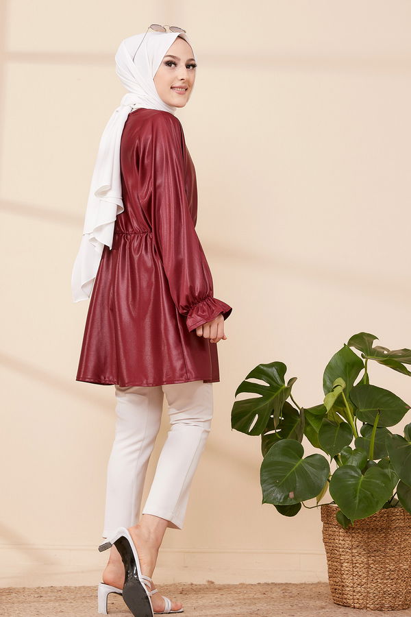 Düz Bisiklet Yaka Kadın Bordo TUNIK - 3321 BORDO