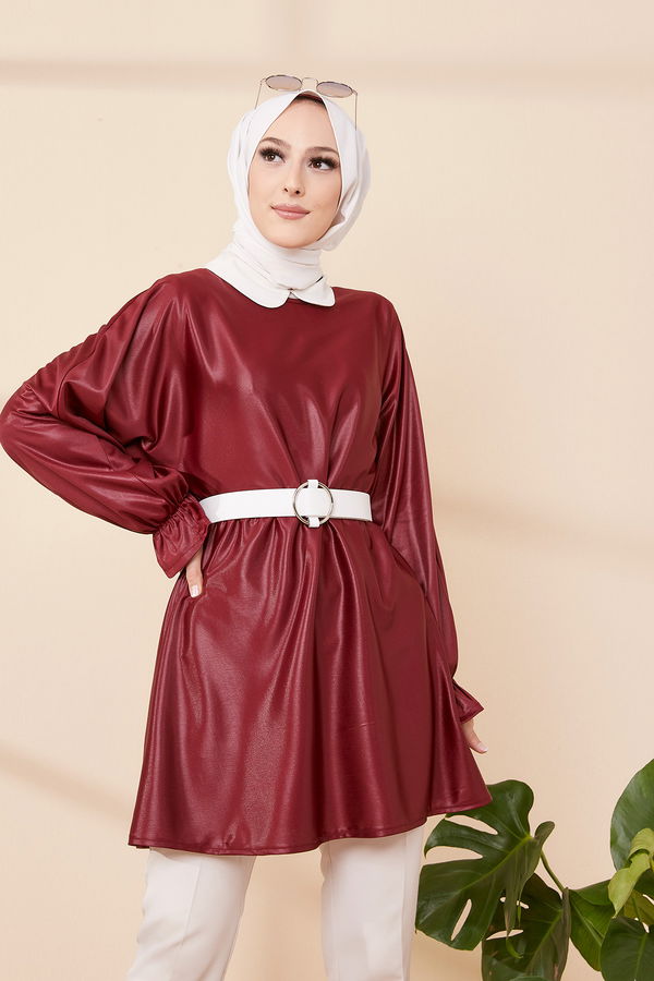 Düz Bisiklet Yaka Kadın Bordo TUNIK - 3321 BORDO
