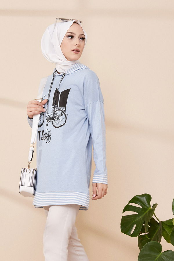Düz Orta Kadın Mavi SWEAT - 8707