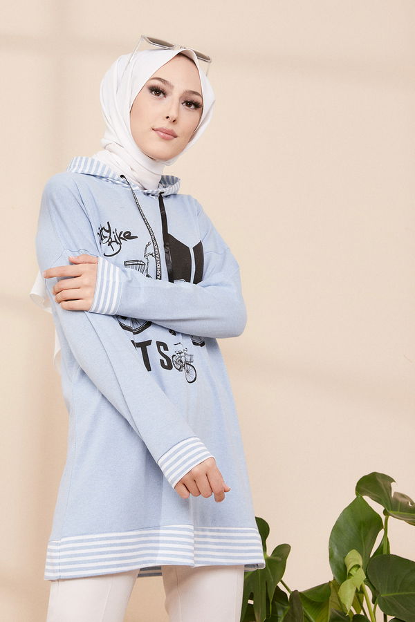 Düz Orta Kadın Mavi SWEAT - 8707