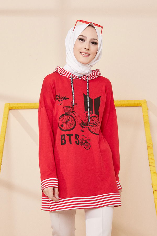 Düz Orta Kadın Kırmızı SWEAT - 8707 Kırmızı