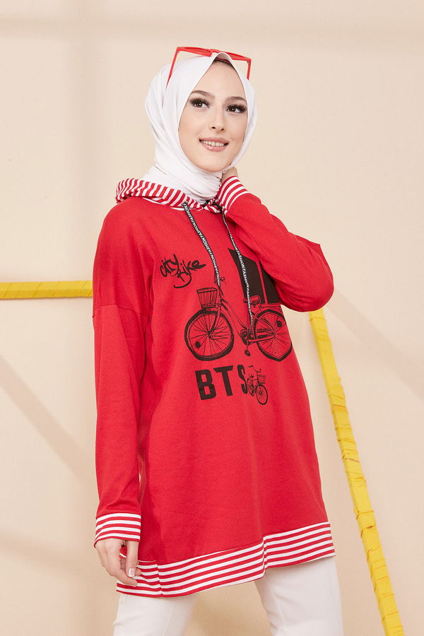 Düz Orta Kadın Kırmızı SWEAT - 8707 Kırmızı
