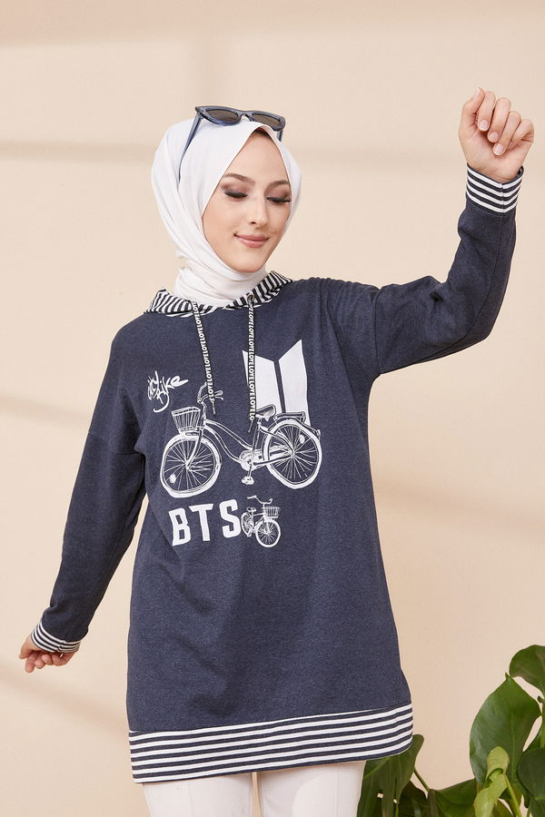 Düz Orta Kadın Lacivert SWEAT - 8707 LACİVERT