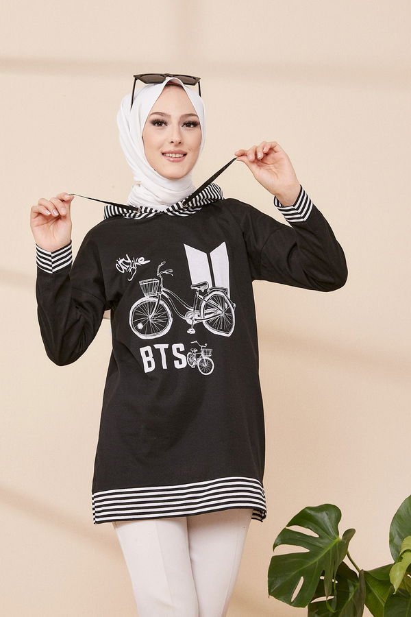 Düz Orta Kadın Siyah SWEAT - 8707 SİYAH