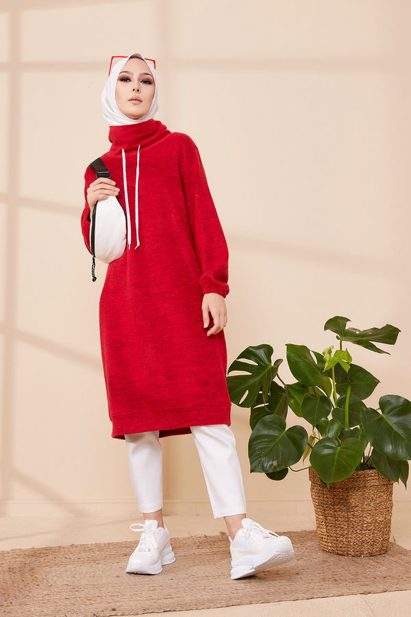 Düz Orta Kadın Kırmızı TUNIK - 3483 Kırmızı