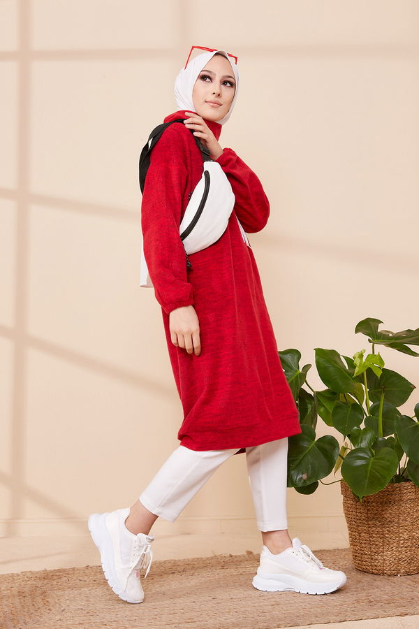 Düz Orta Kadın Kırmızı TUNIK - 3483 Kırmızı