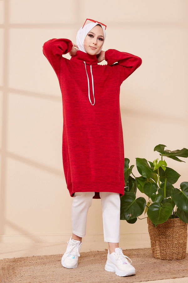 Düz Orta Kadın Kırmızı TUNIK - 3483 Kırmızı