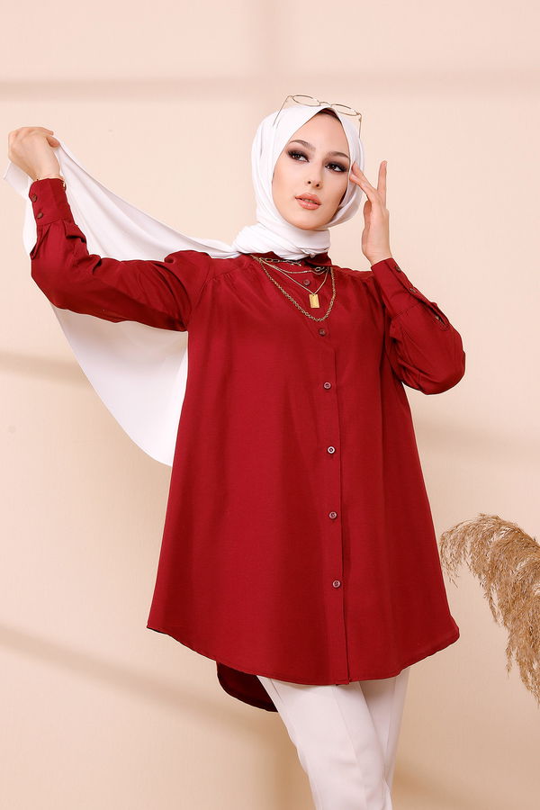 Düz Orta Kadın Bordo TUNIK - 8691 BORDO