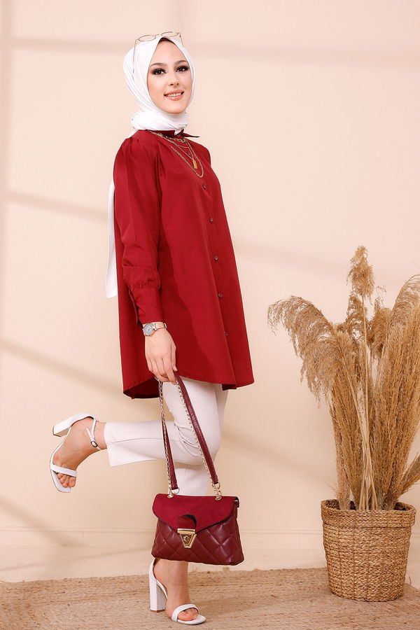 Düz Orta Kadın Bordo TUNIK - 8691 BORDO