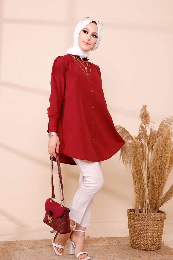 Düz Orta Kadın Bordo TUNIK - 8691 BORDO