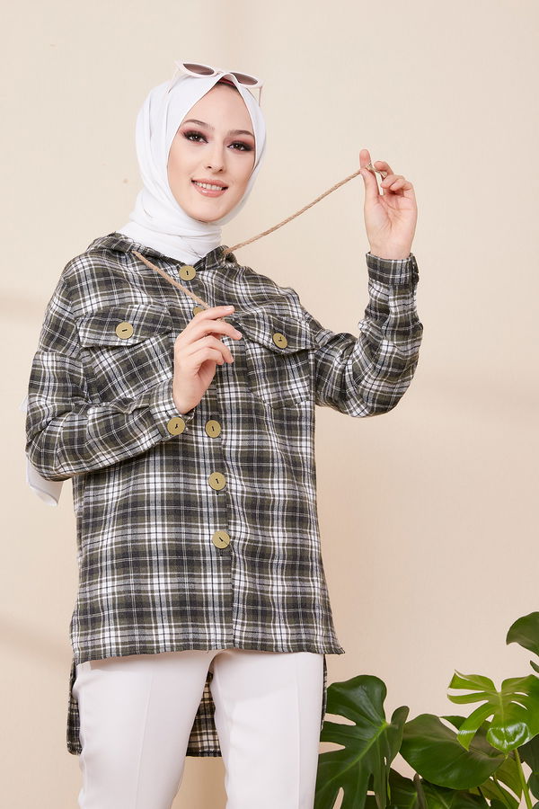 Düz Orta Kadın Haki 9089 KAPSONLU TUNIK - 9089