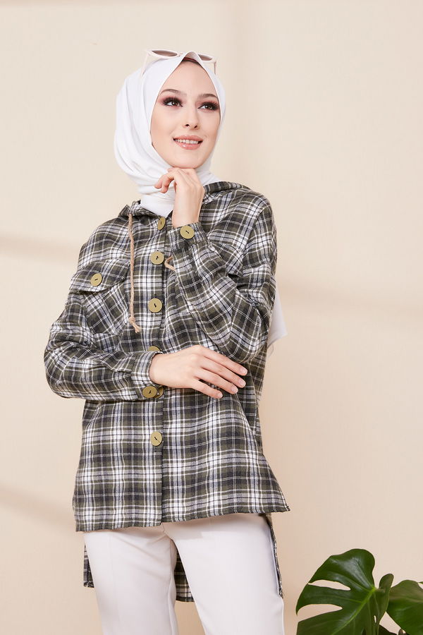Düz Orta Kadın Haki 9089 KAPSONLU TUNIK - 9089