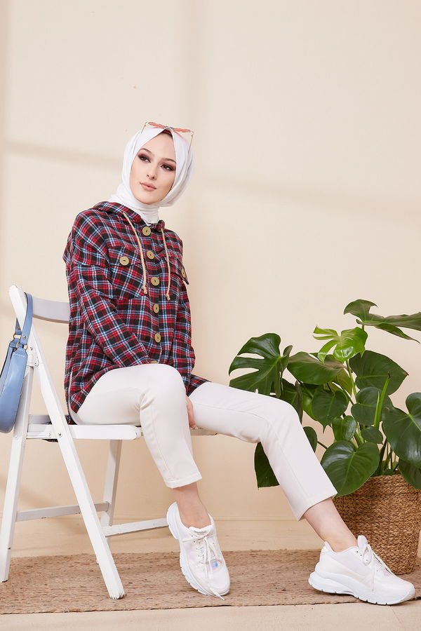 Düz Orta Kadın Mavi 9089 KAPSONLU TUNIK - 9089 MAVİ