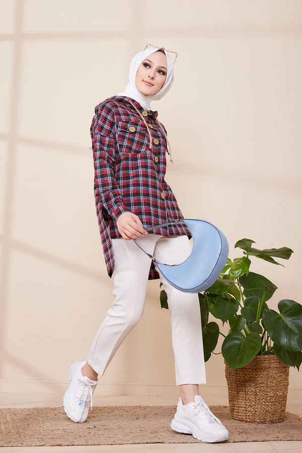 Düz Orta Kadın Mavi 9089 KAPSONLU TUNIK - 9089 MAVİ