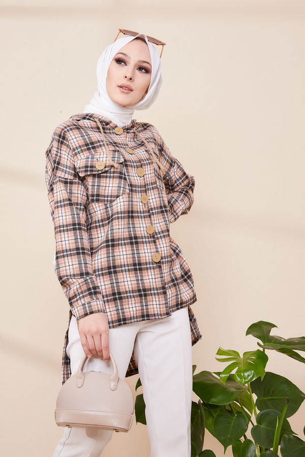 Düz Orta Kadın Lila 9089 KAPSONLU TUNIK - 9089
