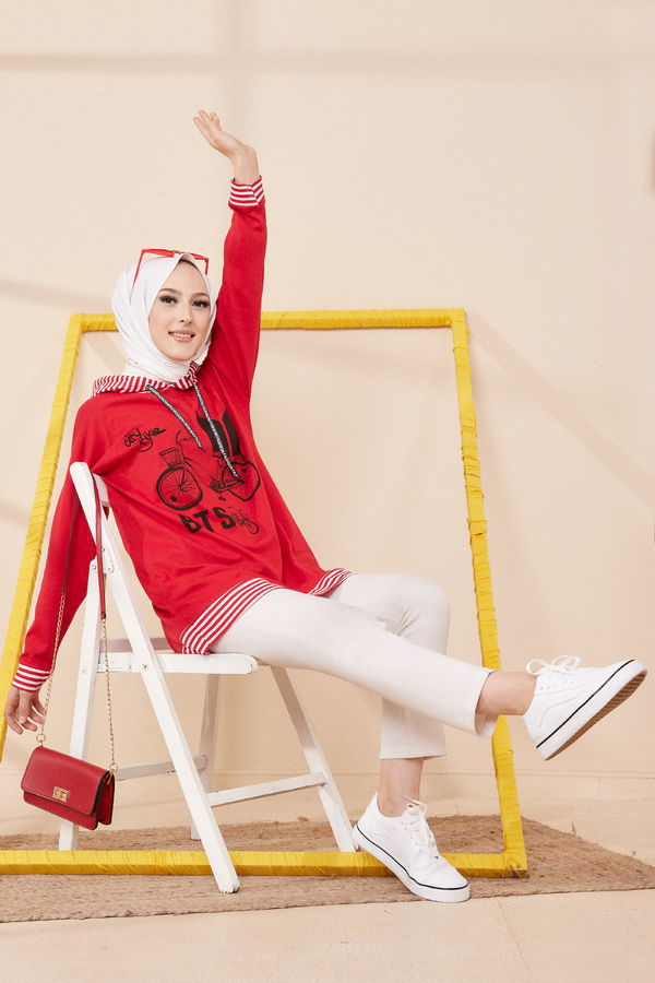 Düz Orta Kadın Kırmızı SWEAT - 8707 Kırmızı
