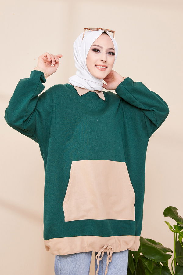 Düz Bisiklet Yaka Kadın Yeşil TUNIK - 3329 YEŞİL